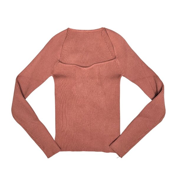 Ribbed Knit Rust Long Sleeve Sweater With Cutout Detail Shein Size S - Picture 3 of 5